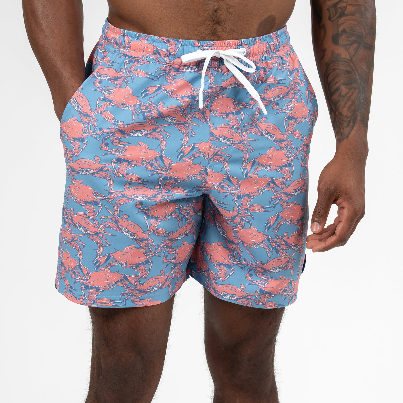 Medley Swim Trunk | The Claws - Stone Blue/Washed Red