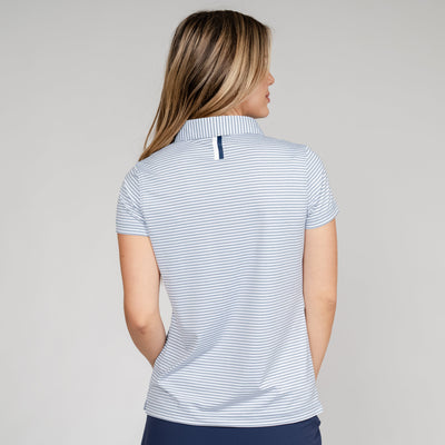 The Barts Heather Stripe Performance Polo | The Barts Heather Stripe - Storm Blue/White