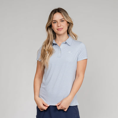 The Barts Heather Stripe Performance Polo | The Barts Heather Stripe - Storm Blue/White