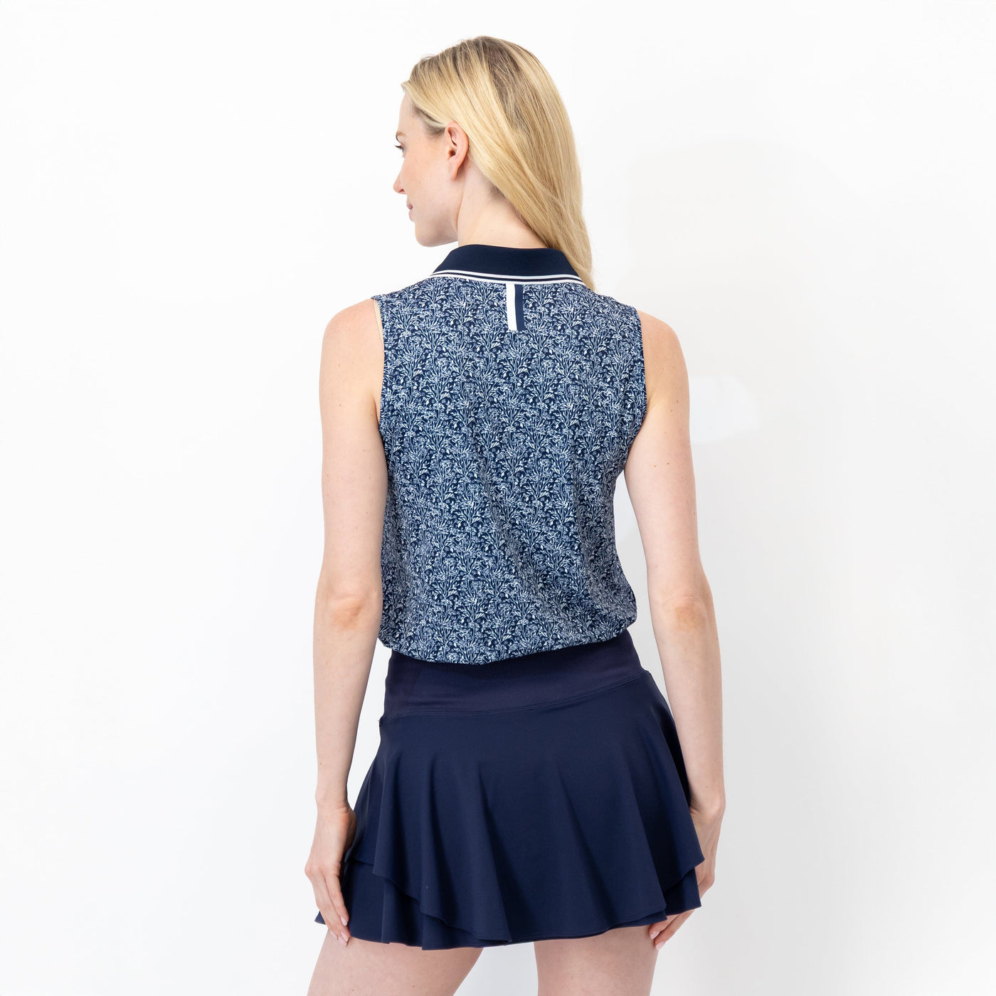 Brooke Sleeveless Performance Polo | The Addison - Fleet Navy/White