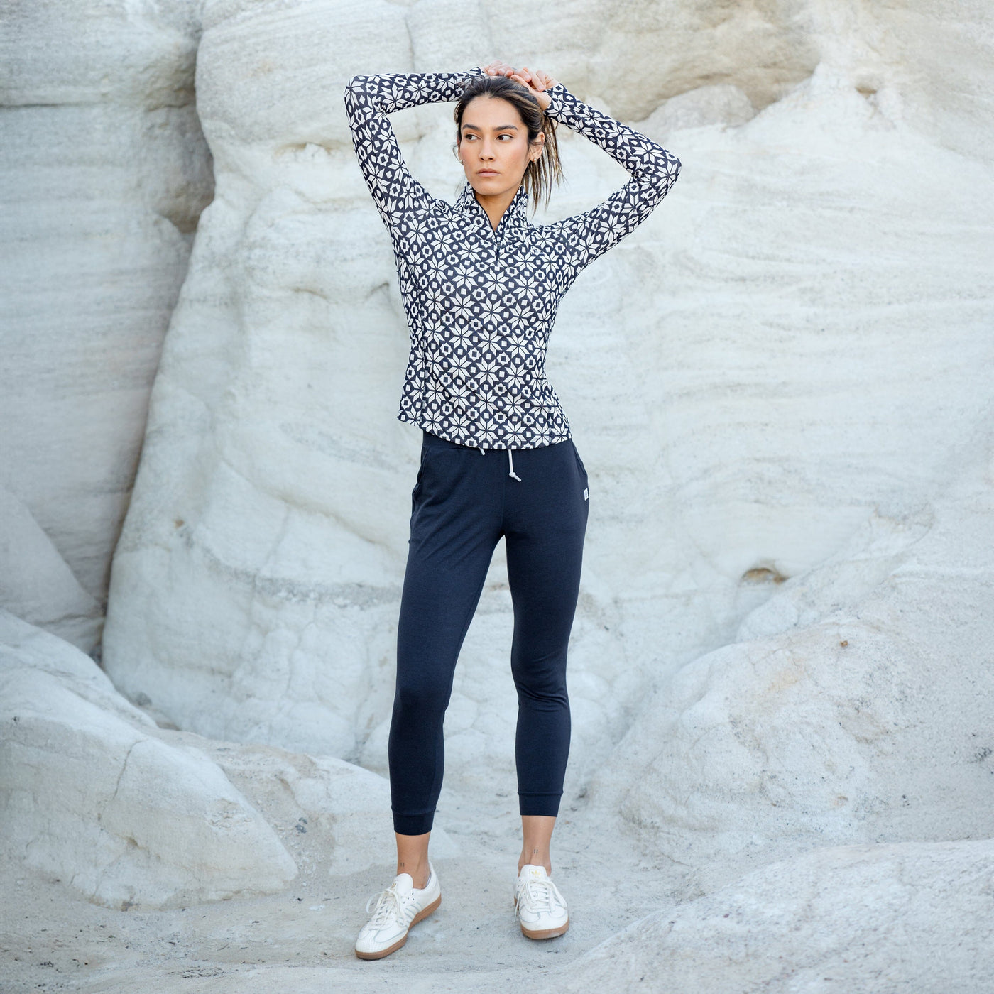 Snowfall Jacquard Performance Q-Zip | The Snowfall - Fleet Navy/White
