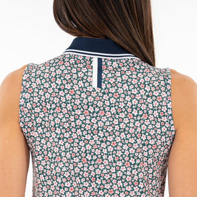Brooke Sleeveless Performance Polo | The Azalea 2.0 - Fairway Green/Blossom Pink
