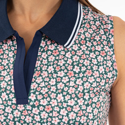 Brooke Sleeveless Performance Polo | The Azalea 2.0 - Fairway Green/Blossom Pink