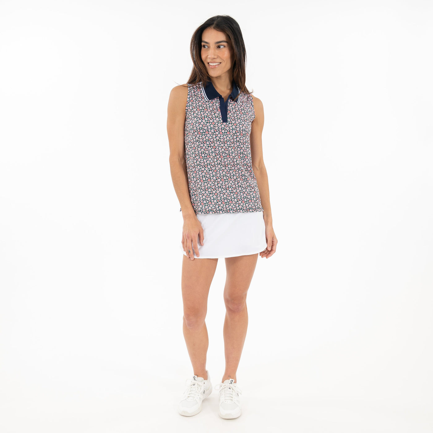 Brooke Sleeveless Performance Polo | The Azalea 2.0 - Fairway Green/Blossom Pink