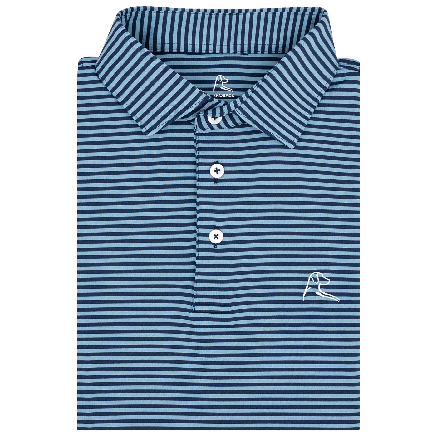 The Birdie Stripe | Performance Polo | The Birdie Stripe - Cadet Blue/Fleet Navy