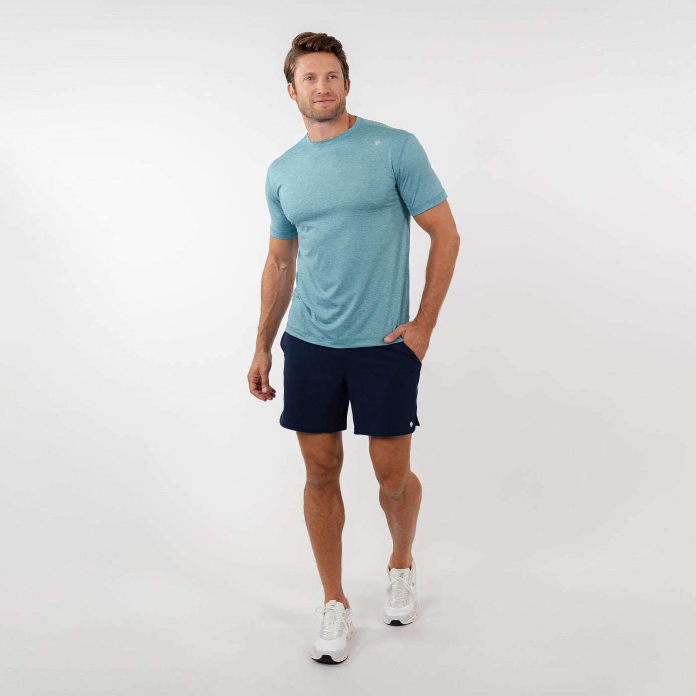 Blitz Tech Tee | Heather - Mariner Blue/Mint Green