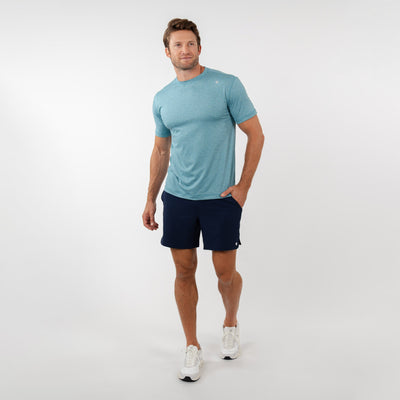 Blitz Tech Tee | Heather - Mariner Blue/Mint Green