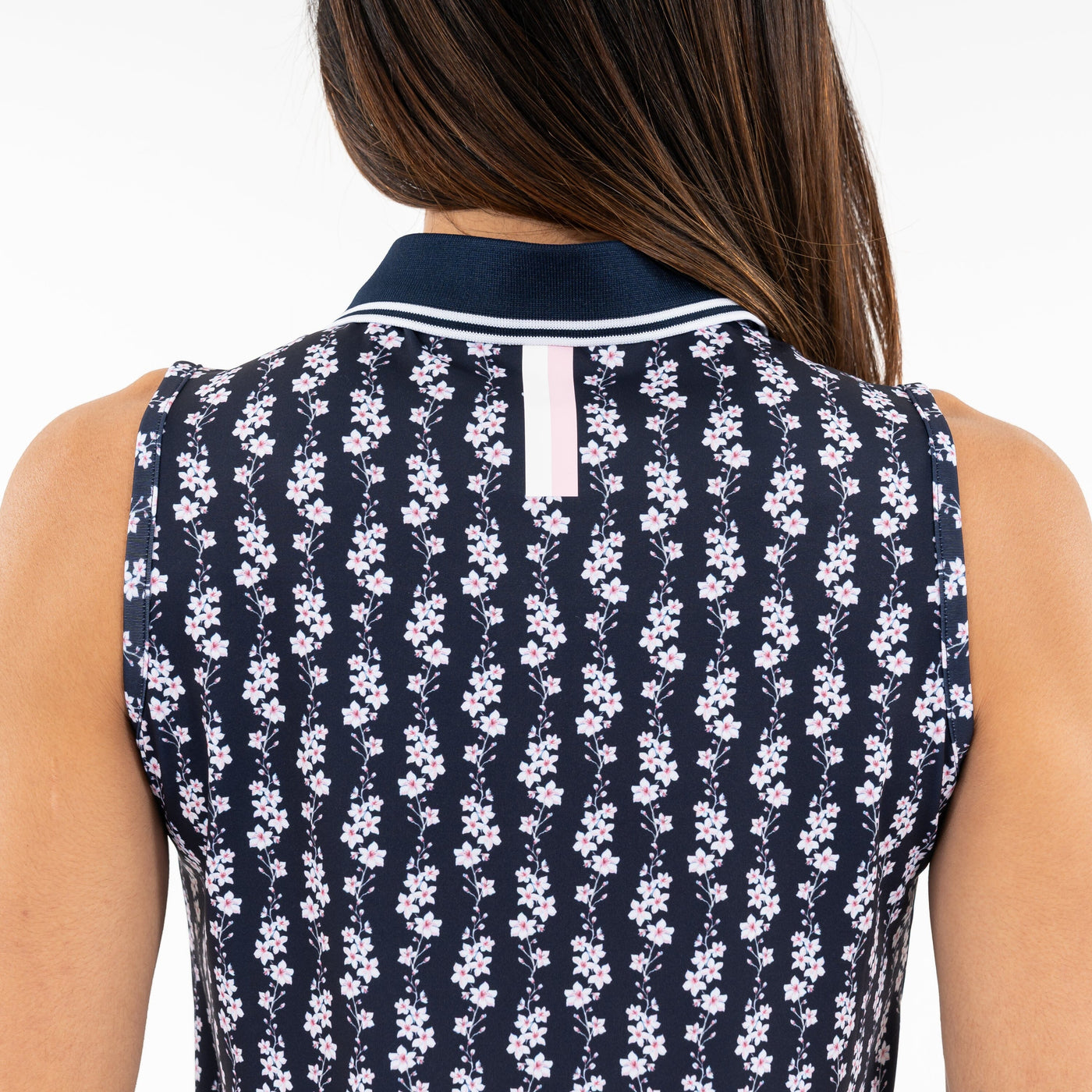 Brooke Sleeveless Performance Polo | The Blossom Bloom - Fleet Navy/White