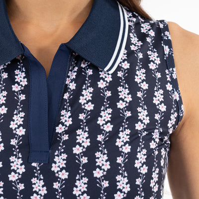 Brooke Sleeveless Performance Polo | The Blossom Bloom - Fleet Navy/White