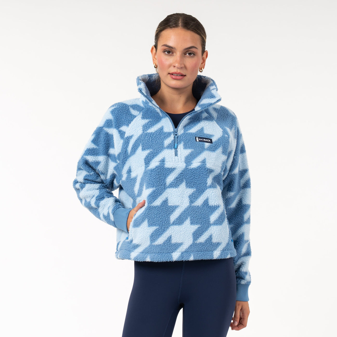 Rivanna Fleece Pullover | The Bold Houndstooth - Highcountry Blue/Pure Blue