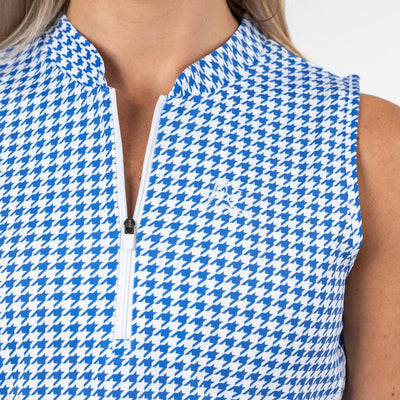 Royal Houndstooth Sleeveless Zip | The Royal Houndstooth - Bunker Blue/White