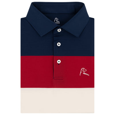 The Cannon Stripe | Performance Polo | The Cannon Stripe - Fleet Navy/Ivory/Cardinal Red