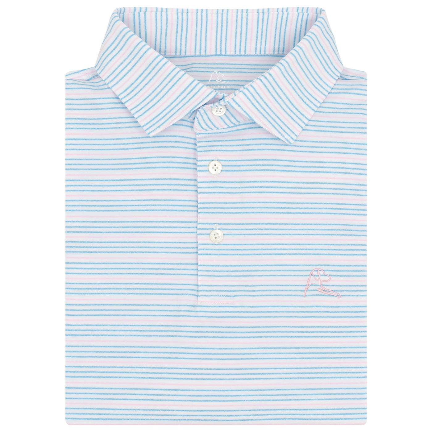 The Skimmer Heather Stripe | Performance Polo | The Skimmer Heather Stripe - Powder Blue/Flamingo Pink/White