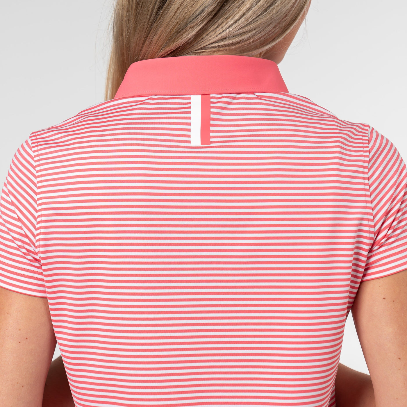 The Birdie Stripe Performance Polo | The Birdie Stripe - Watermelon/White