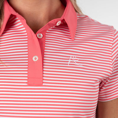 The Birdie Stripe Performance Polo | The Birdie Stripe - Watermelon/White