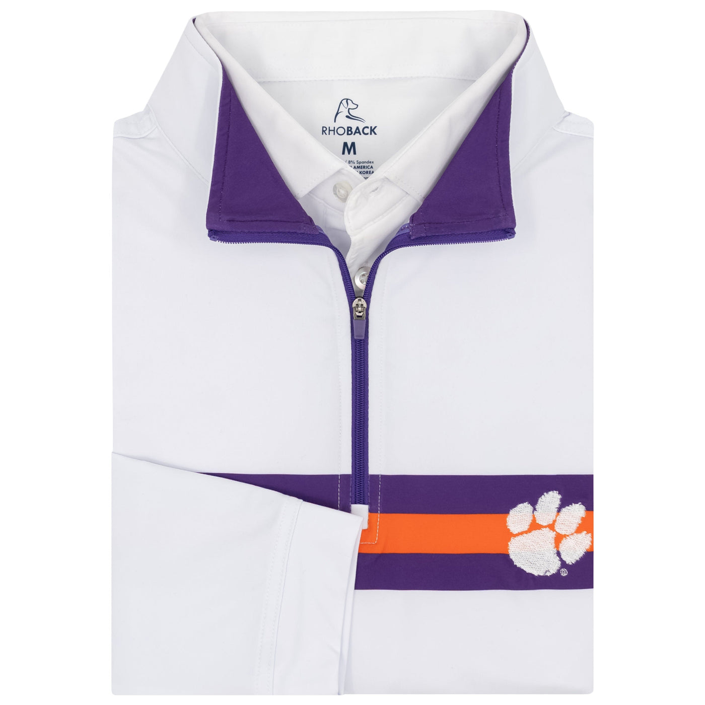 Clemson Helmet Stripe Collegiate Q-Zip | The Clemson Helmet Stripe - White/Plum Purple