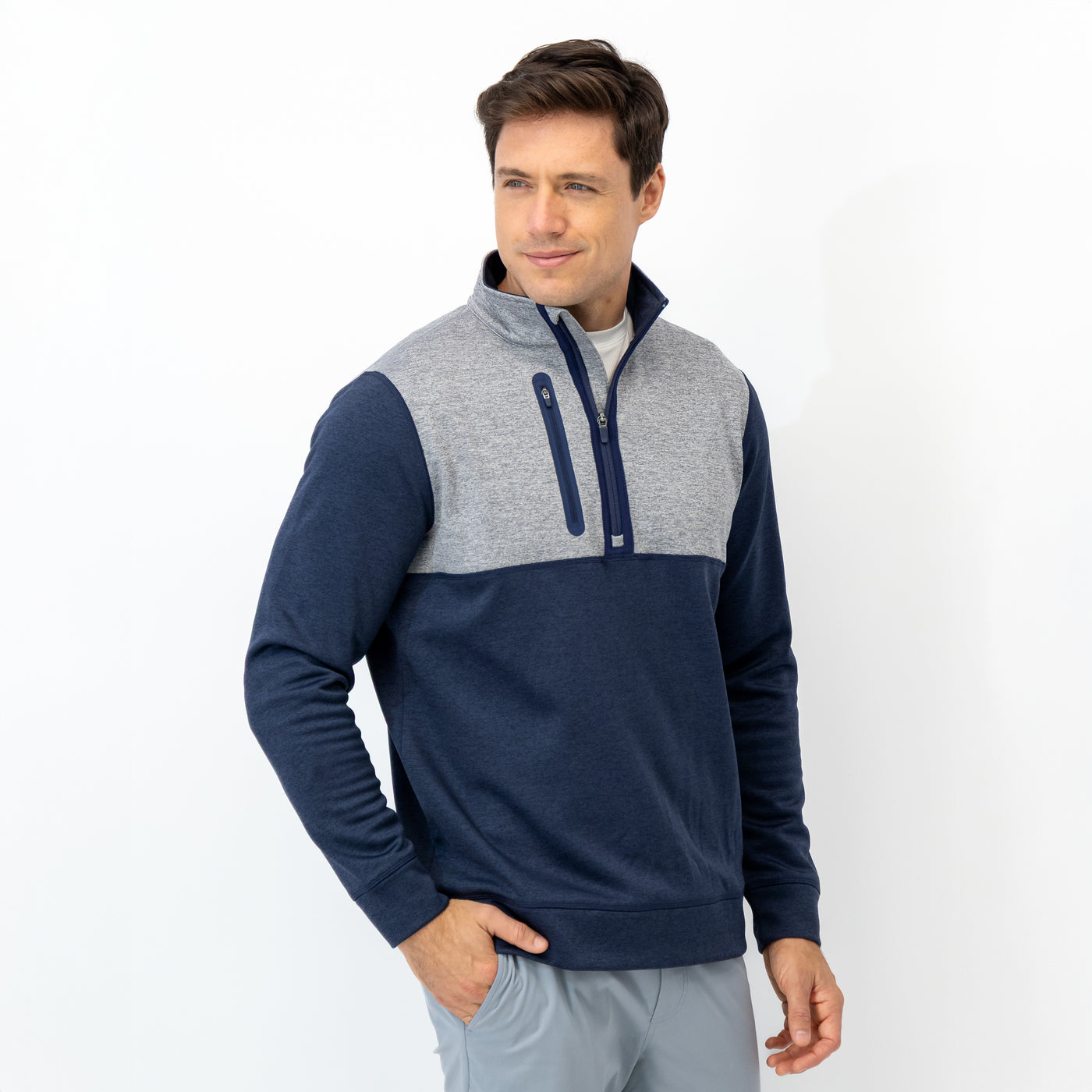 Knoll Performance Half-Zip | The Colorblock - Boulder Grey/Fleet Navy