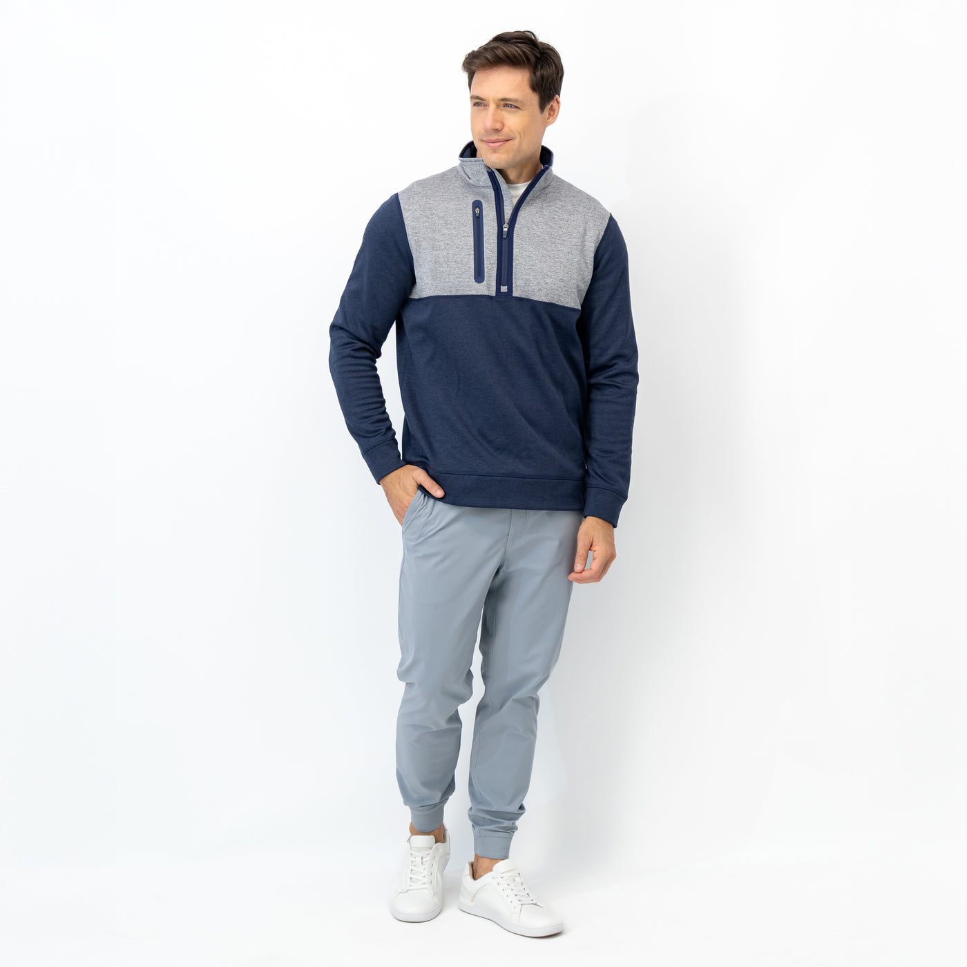 Knoll Performance Half-Zip | The Colorblock - Boulder Grey/Fleet Navy
