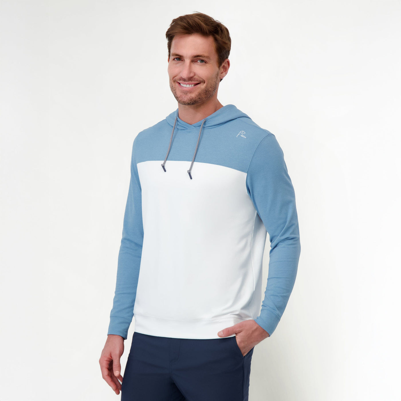 Hesi Performance Hoodie | Colorblock - Cadet Blue/White