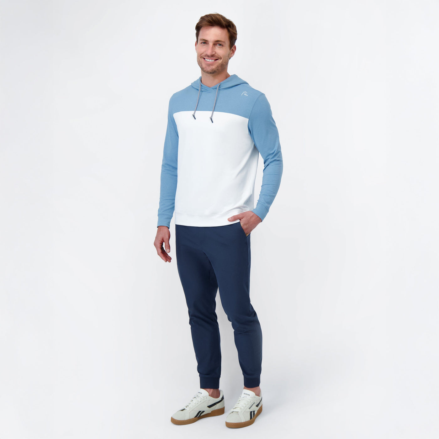 Hesi Performance Hoodie | Colorblock - Cadet Blue/White