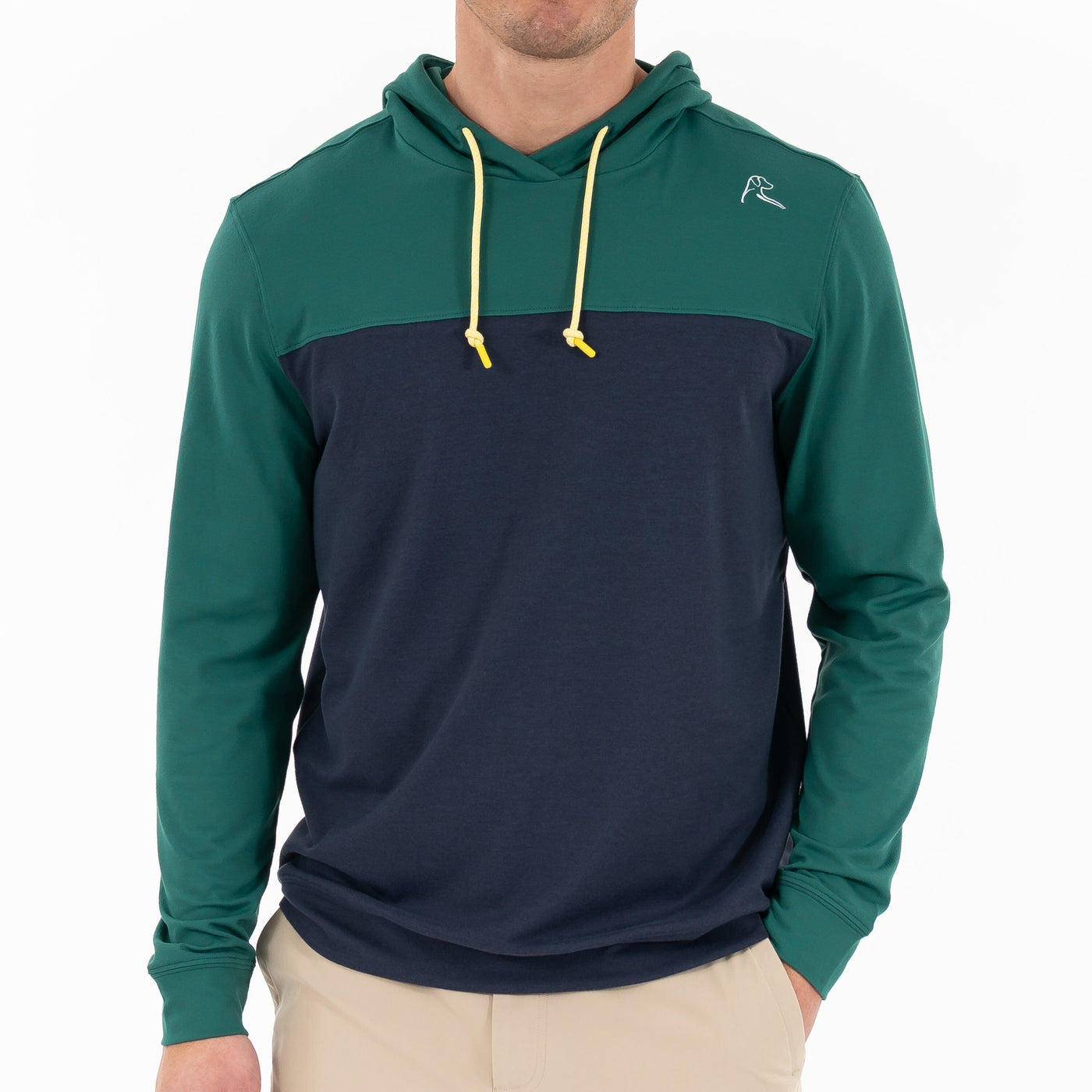 Hesi Performance Hoodie | Colorblock - Fairway Green/Fleet Navy - Sun Yellow