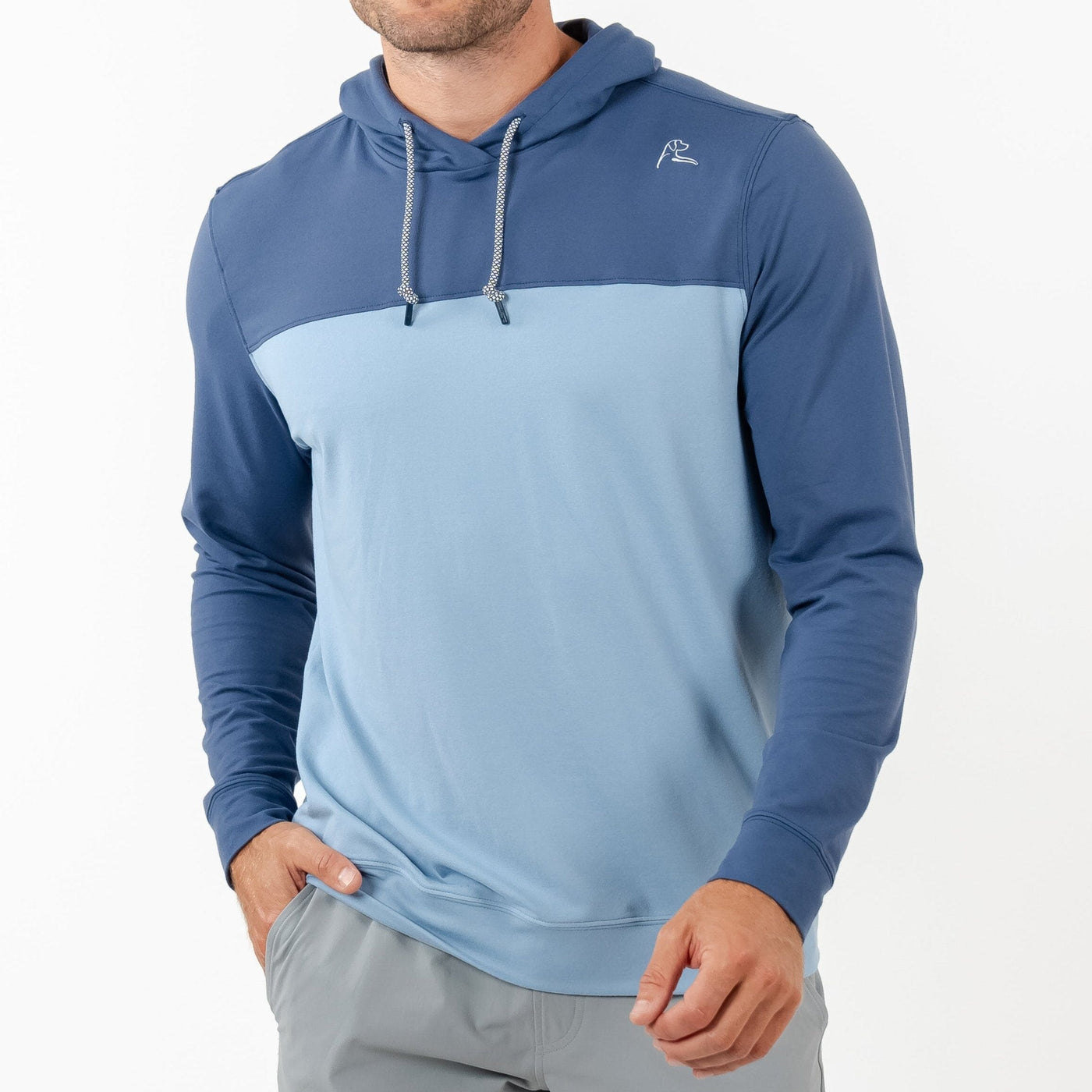 Hesi Performance Hoodie | Colorblock - Slate Blue/Ice Pick Blue