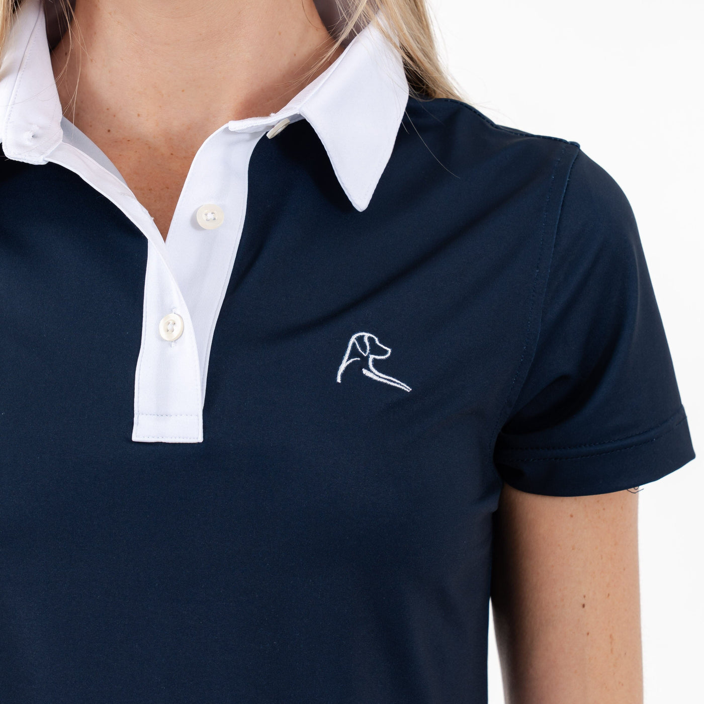 Cornelia Stripe Performance Polo | The Cornelia Stripe - Fleet Navy/Dogwood Pink