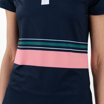 Cornelia Stripe Performance Polo | The Cornelia Stripe - Fleet Navy/Dogwood Pink