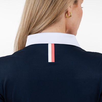 Cornelia Stripe Performance Polo | The Cornelia Stripe - Fleet Navy/Dogwood Pink
