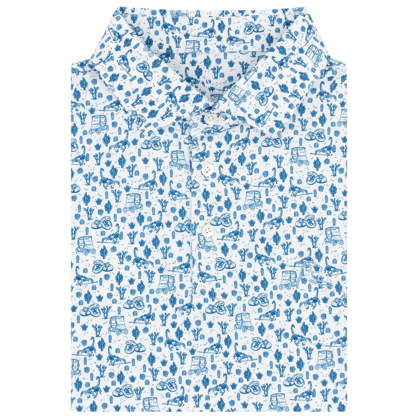 The Desert Stinger | Performance Polo | The Desert Stinger - White/Short Stop Blue