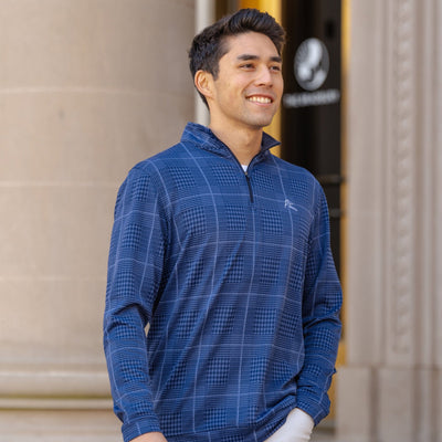 Glen Plaid Jacquard Performance Q-Zip | The Glen Plaid - Fleet Navy/Slate Blue