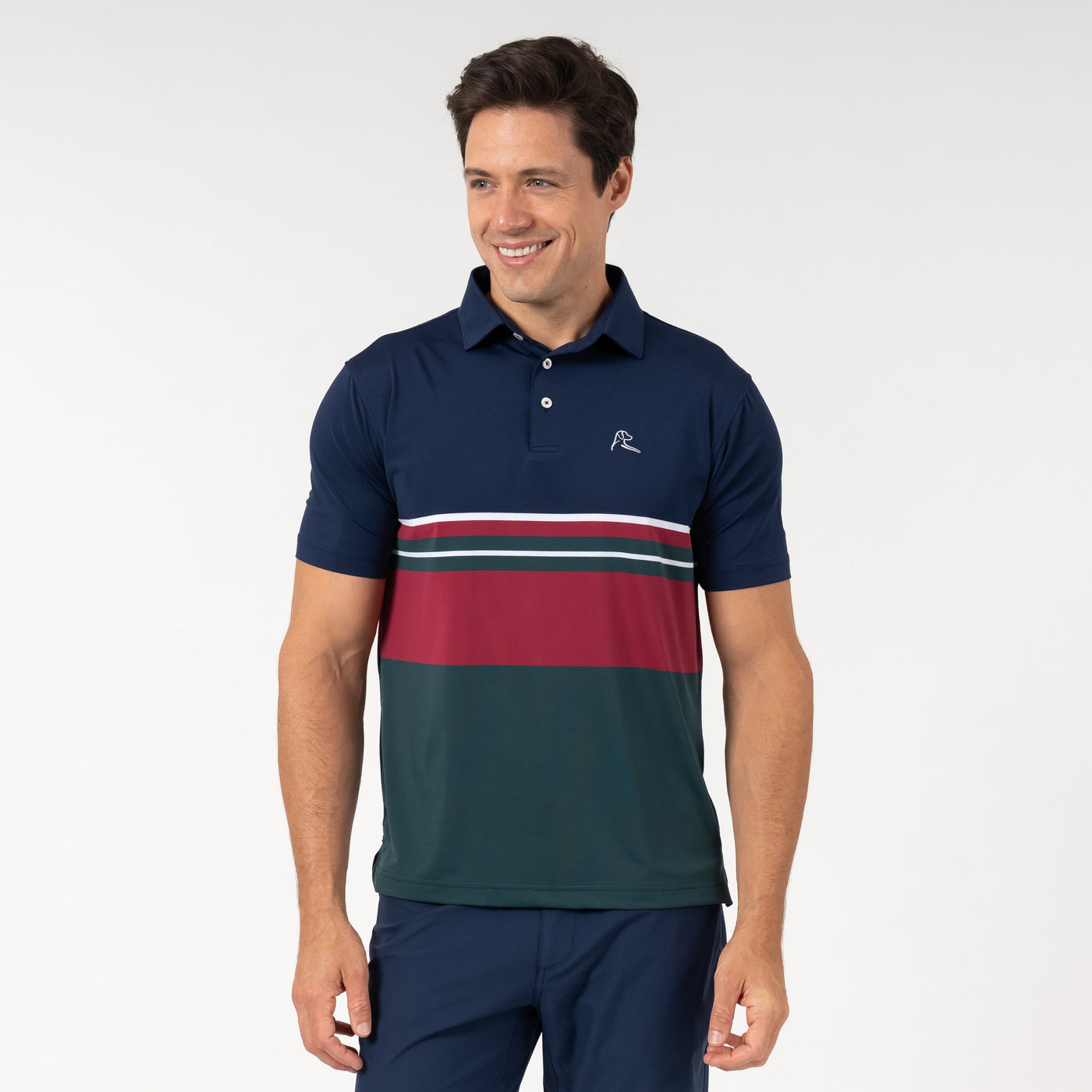 The Emmet Block | Performance Polo | The Emmet Block - Ponderosa Green/Fleet Navy