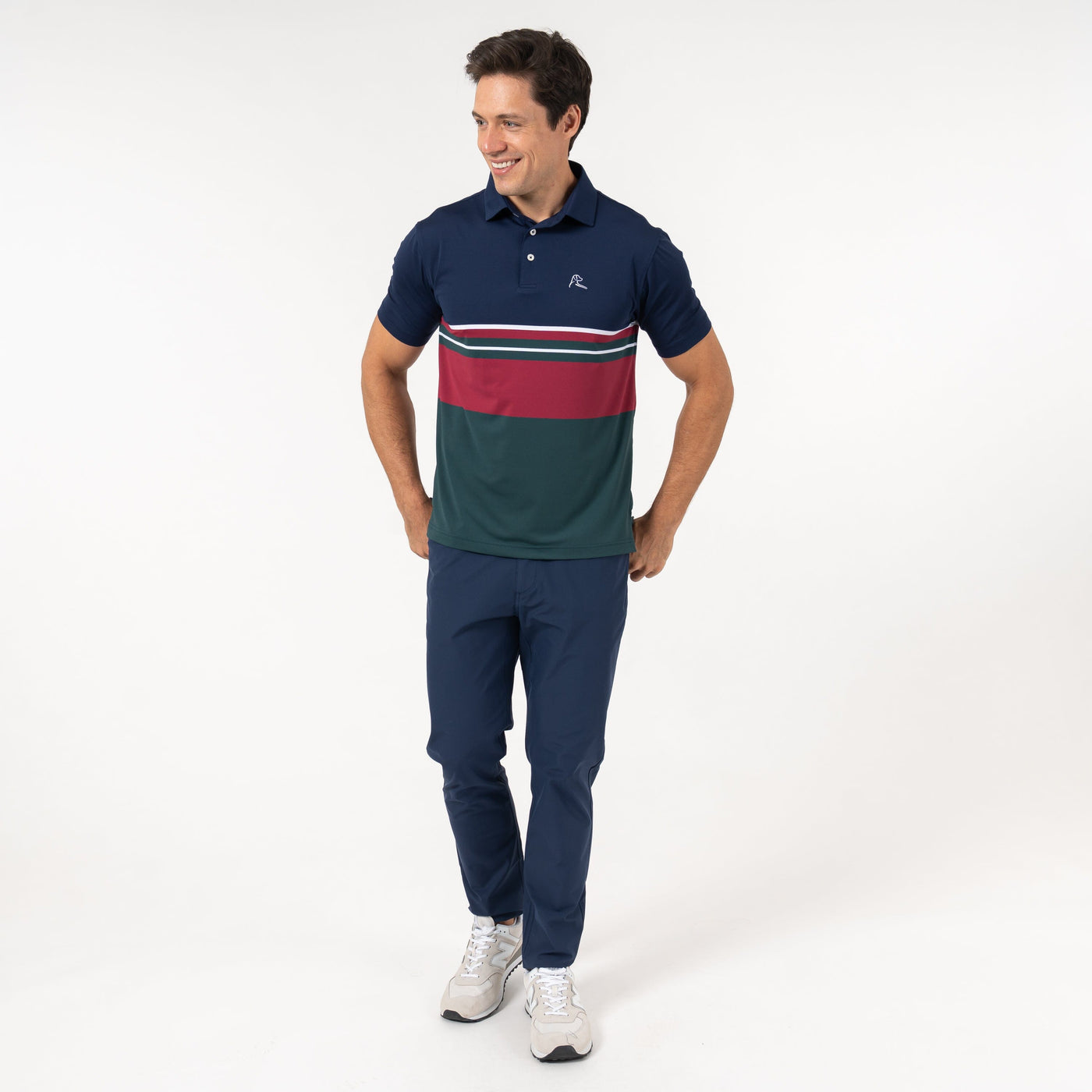 The Emmet Block | Performance Polo | The Emmet Block - Ponderosa Green/Fleet Navy
