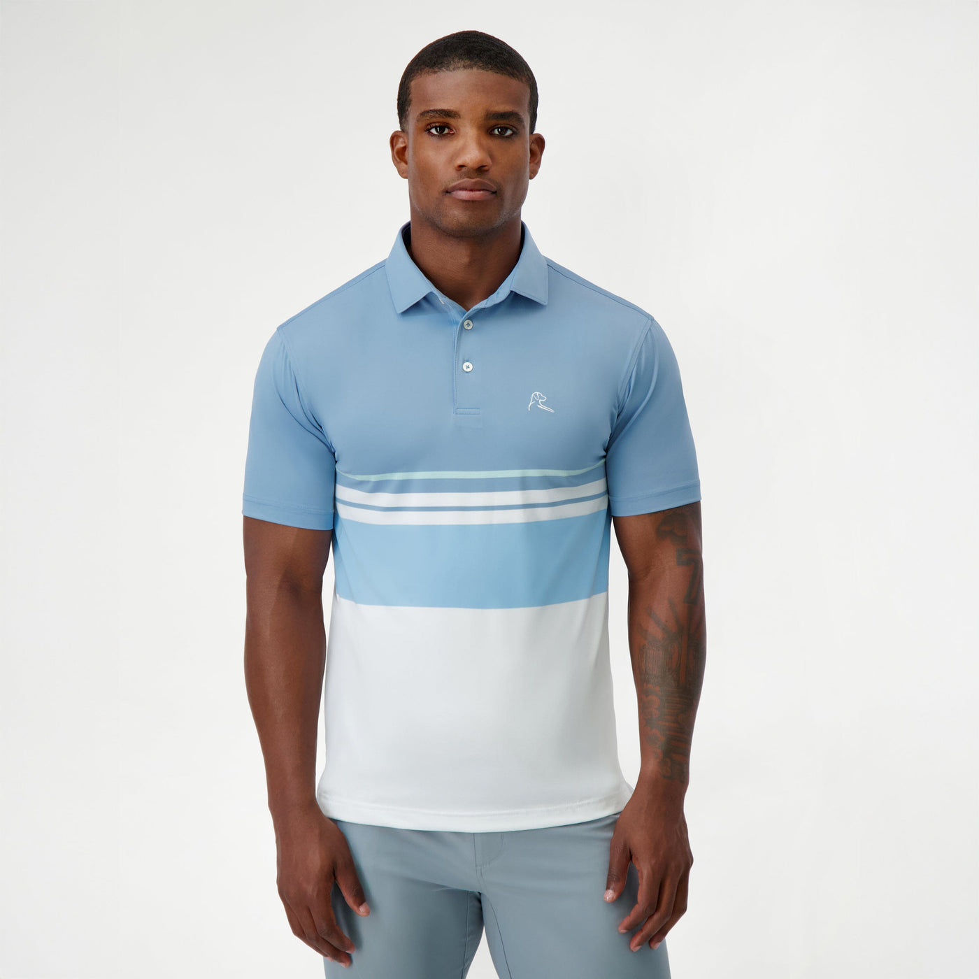 The Emmet Block | Performance Polo | The Emmet Block - White/Cadet Blue