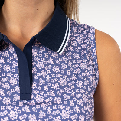 Brooke Sleeveless Performance Polo | The Fiore - Flag Blue/Lotus Pink