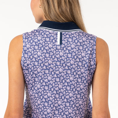 Brooke Sleeveless Performance Polo | The Fiore - Flag Blue/Lotus Pink