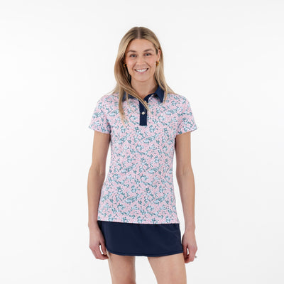 Fleur Performance Polo | The Fleur - White/Dogwood Pink