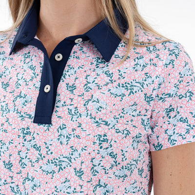 Fleur Performance Polo | The Fleur - White/Dogwood Pink