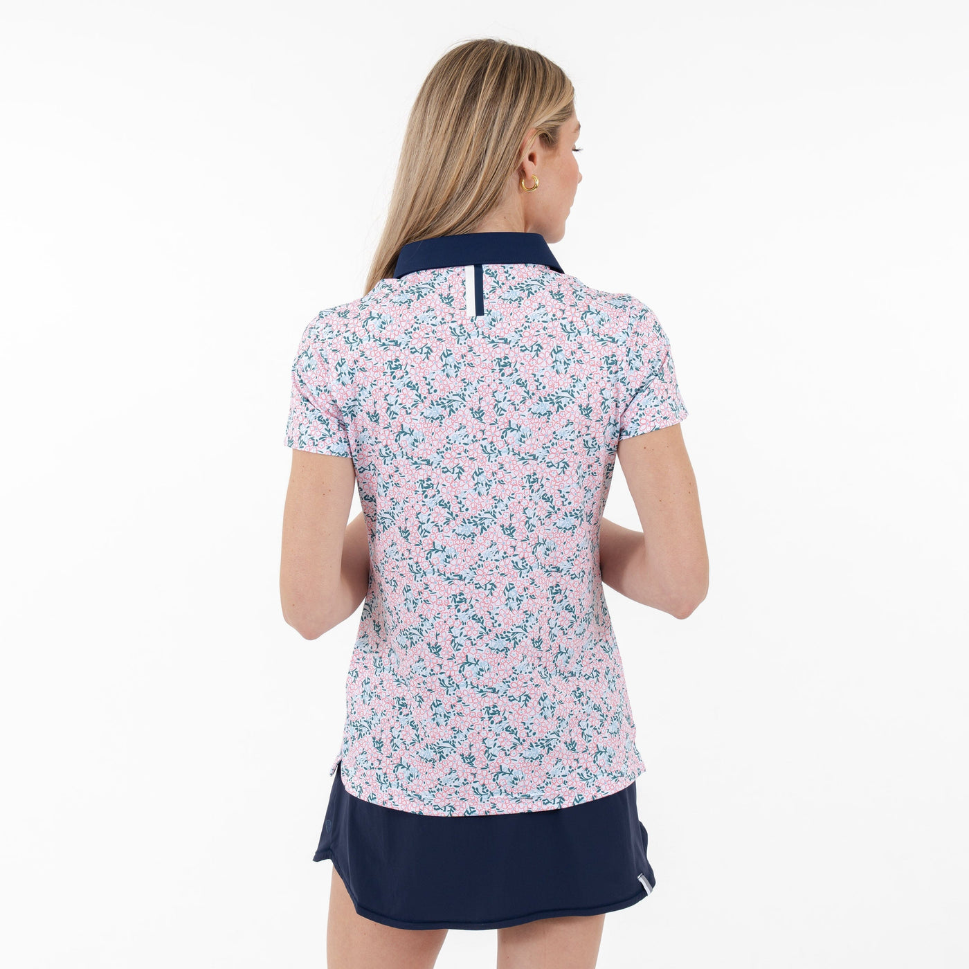 Fleur Performance Polo | The Fleur - White/Dogwood Pink