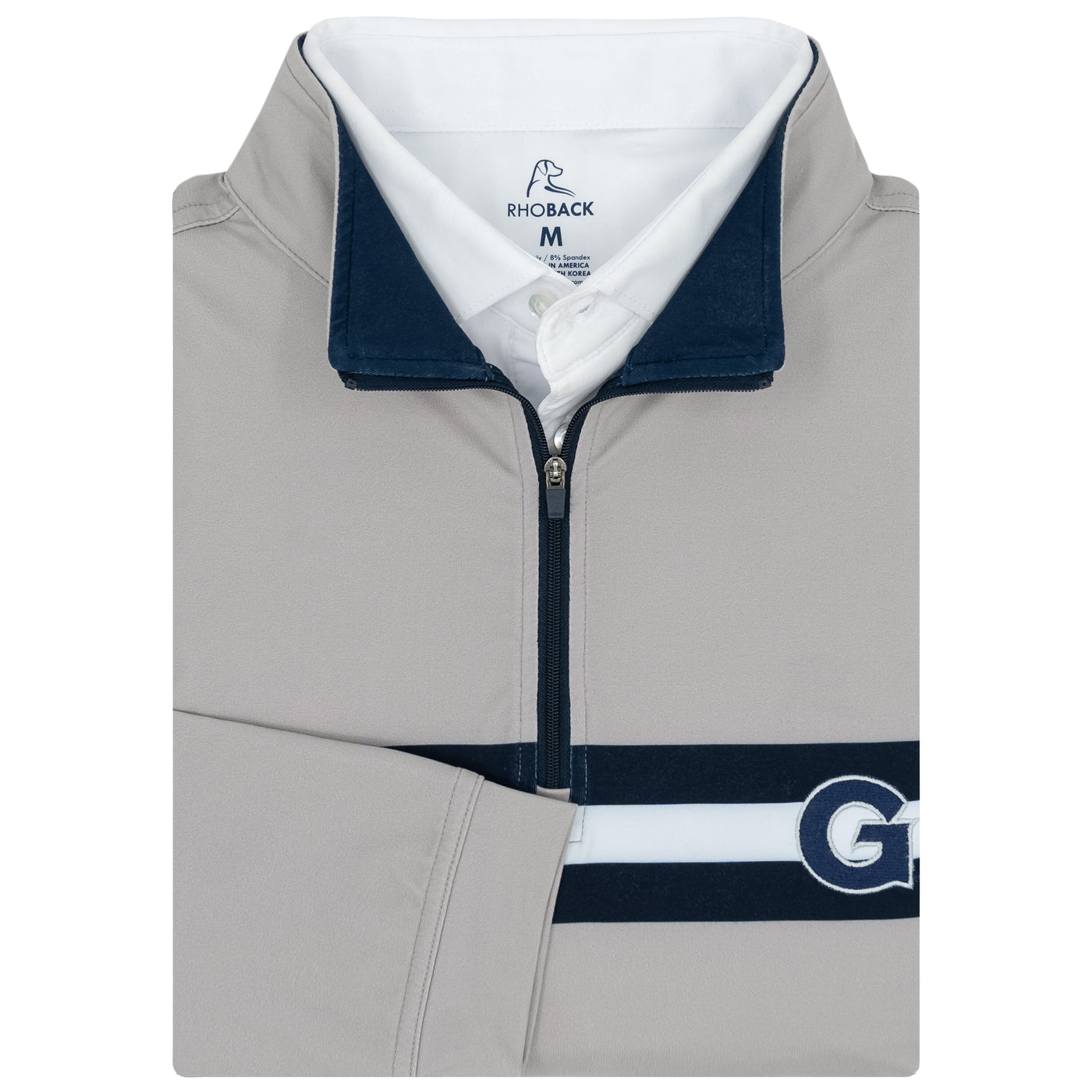 Georgetown Jersey Stripe Collegiate Q-Zip | The Georgetown Jersey Stripe - Fossil Grey/Indigo Blue