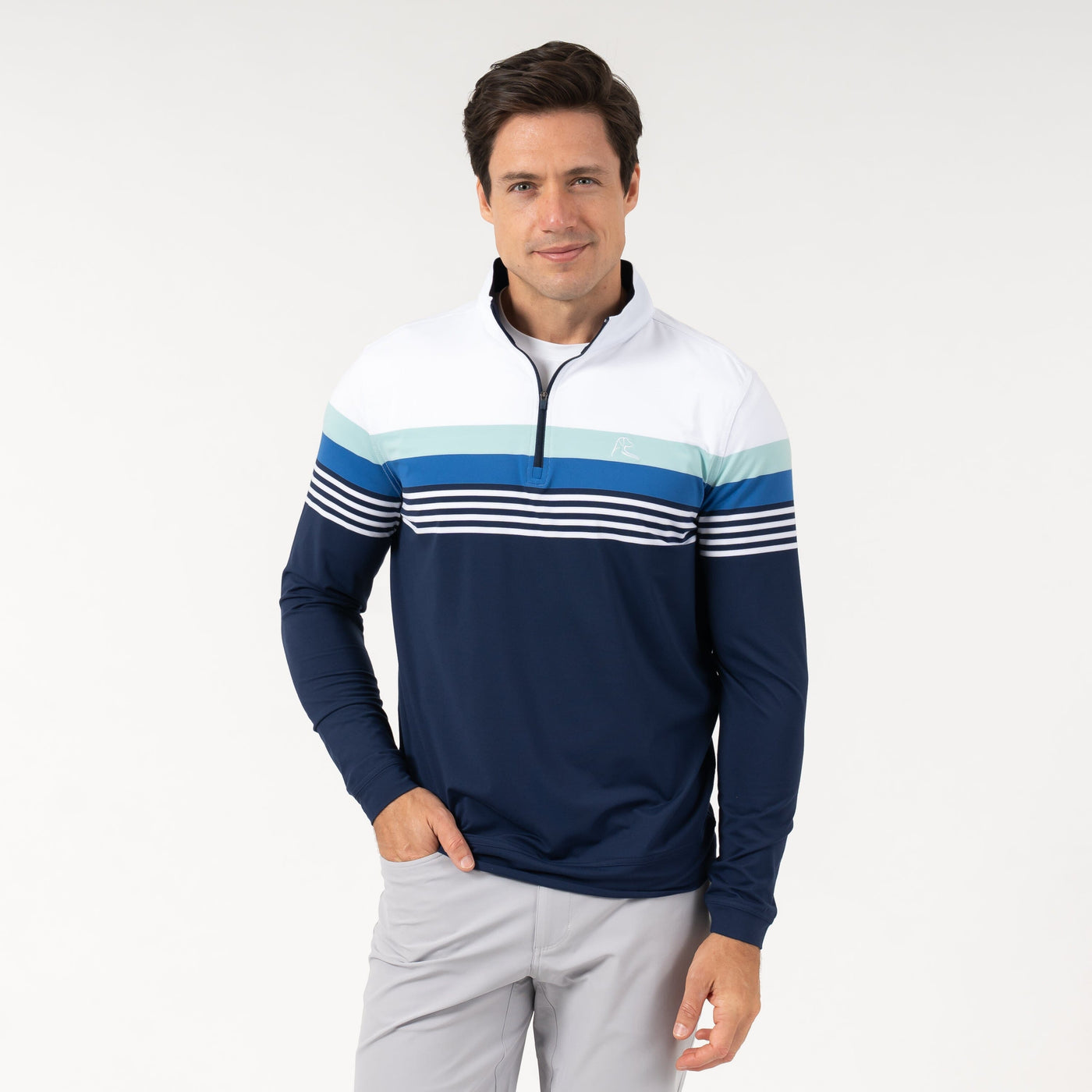 Grady Block Performance Q-Zip | The Grady Block - Fleet Navy/White/Antigua Green
