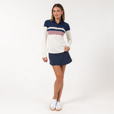Grady Block Performance Q-Zip | The Grady Block - Ivory/Fleet Navy/Barn Red
