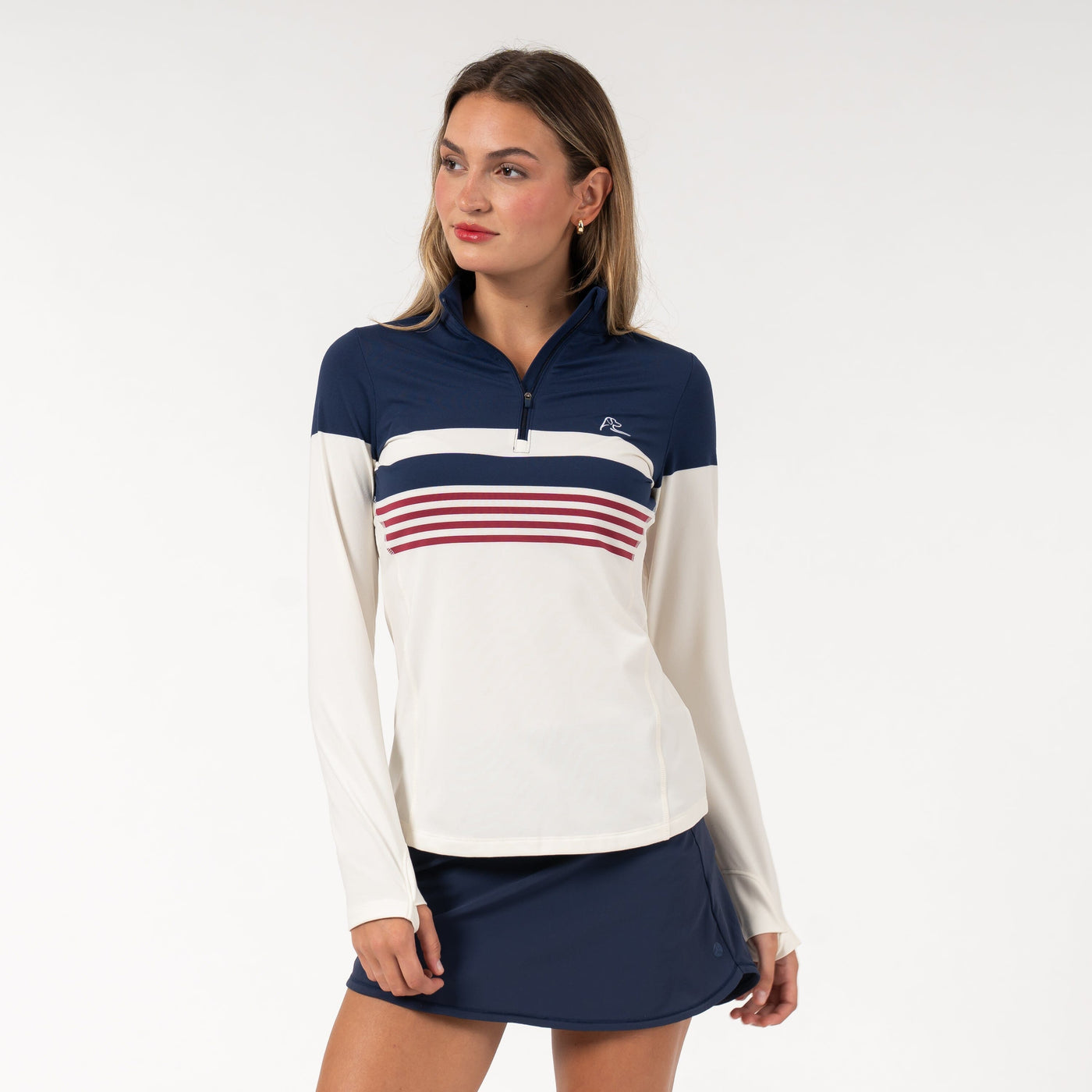 Grady Block Performance Q-Zip | The Grady Block - Ivory/Fleet Navy/Barn Red