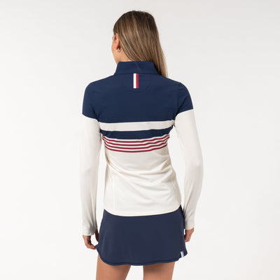 Grady Block Performance Q-Zip | The Grady Block - Ivory/Fleet Navy/Barn Red