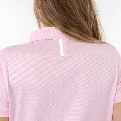 Crispy Stripe Performance Polo | The Crispy Stripe - Flamingo Pink/White