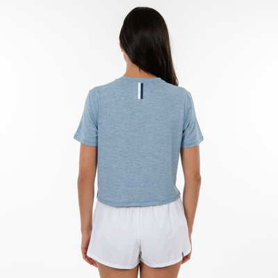 Drift Performance Crop Tee | Heather - Ice Pick Blue/White