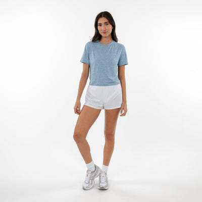 Drift Performance Crop Tee | Heather - Ice Pick Blue/White