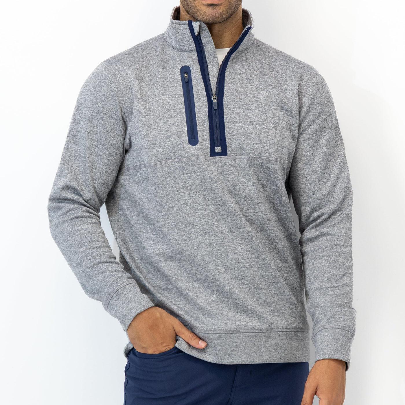 Knoll Performance Half-Zip | Heather - Boulder Grey/White