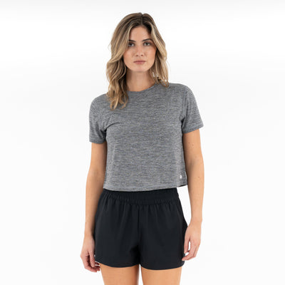 Drift Performance Crop Tee | Heather - Boulder Grey/White
