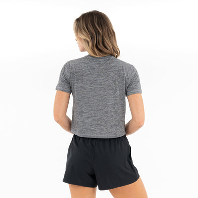 Drift Performance Crop Tee | Heather - Boulder Grey/White